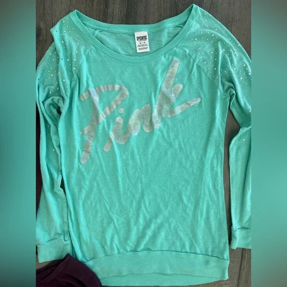 PINK Victoria's Secret Womens XS Long Sleeve Tees - Maroon, Teal, and Burgundy - Picture 4 of 4
